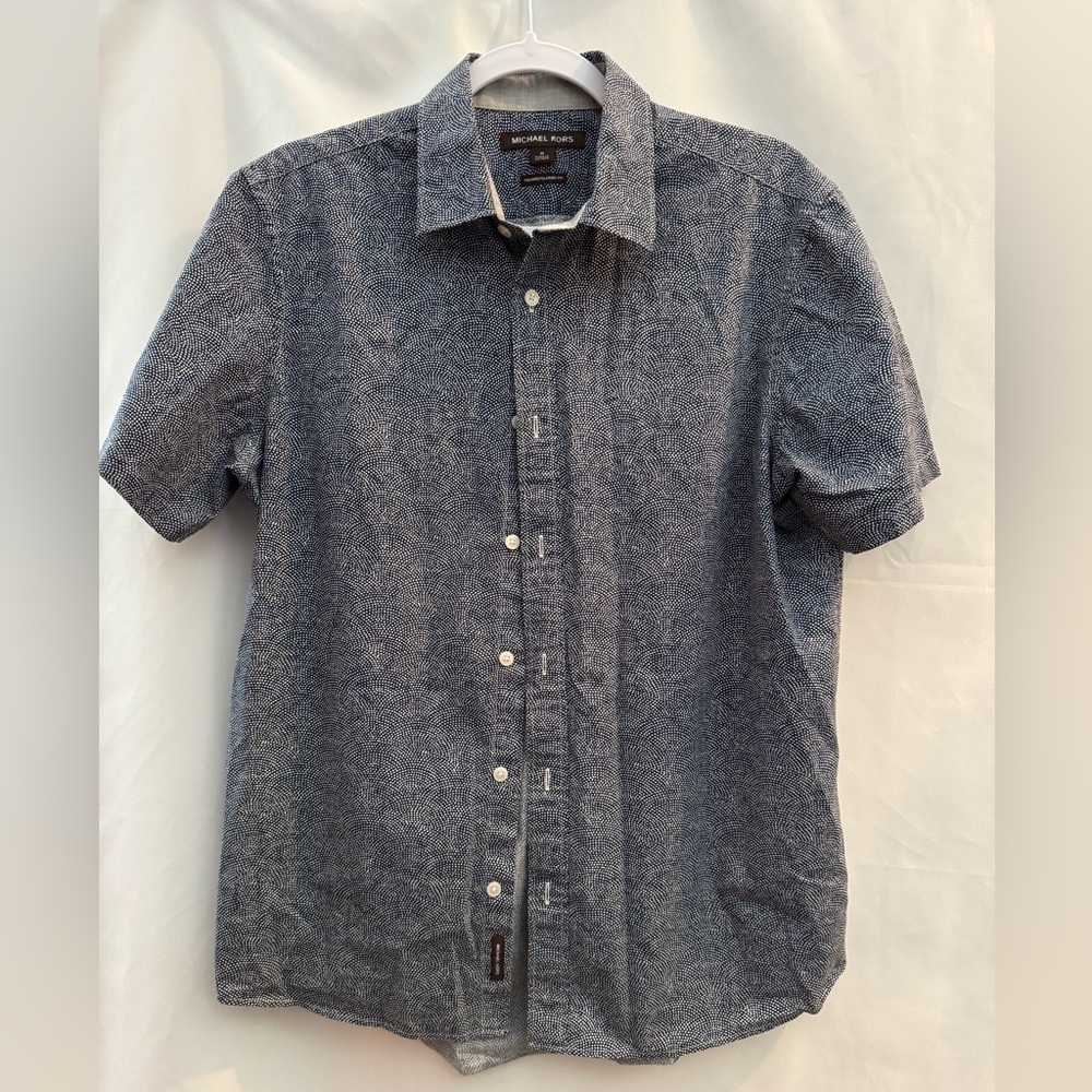 Michael Kors Tailored/Classic Fit Short Sleeve Blue & White Pattern M